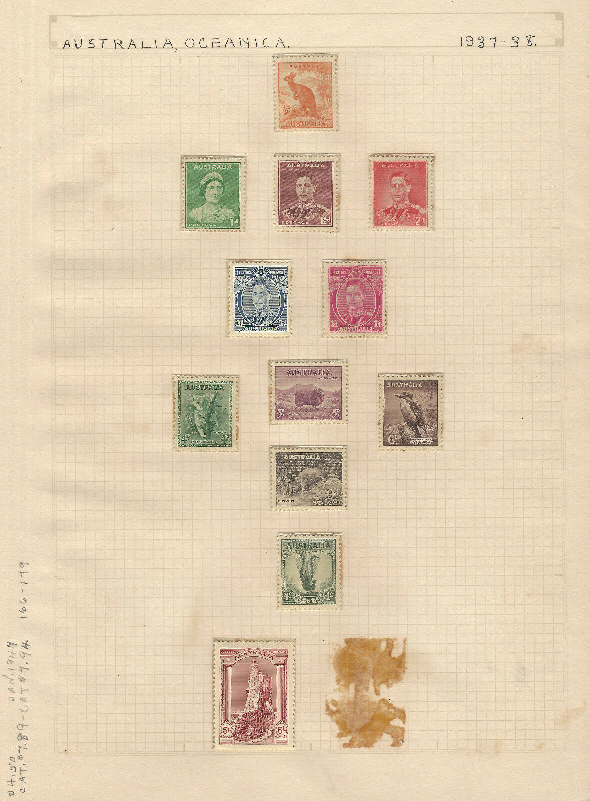 1937-38 Australia Mint Stamps Lot Koala, Platypus, Merino Sheep, King George Vi