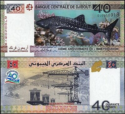 Djibouti 40 Francs 2017, Unc, Shark, 40'th Anniversary. Independence Comm, P-46