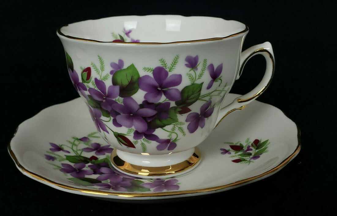 Colclough Bone China England Pink With Purple Flowers Vintage Tea Cup Saucer Set