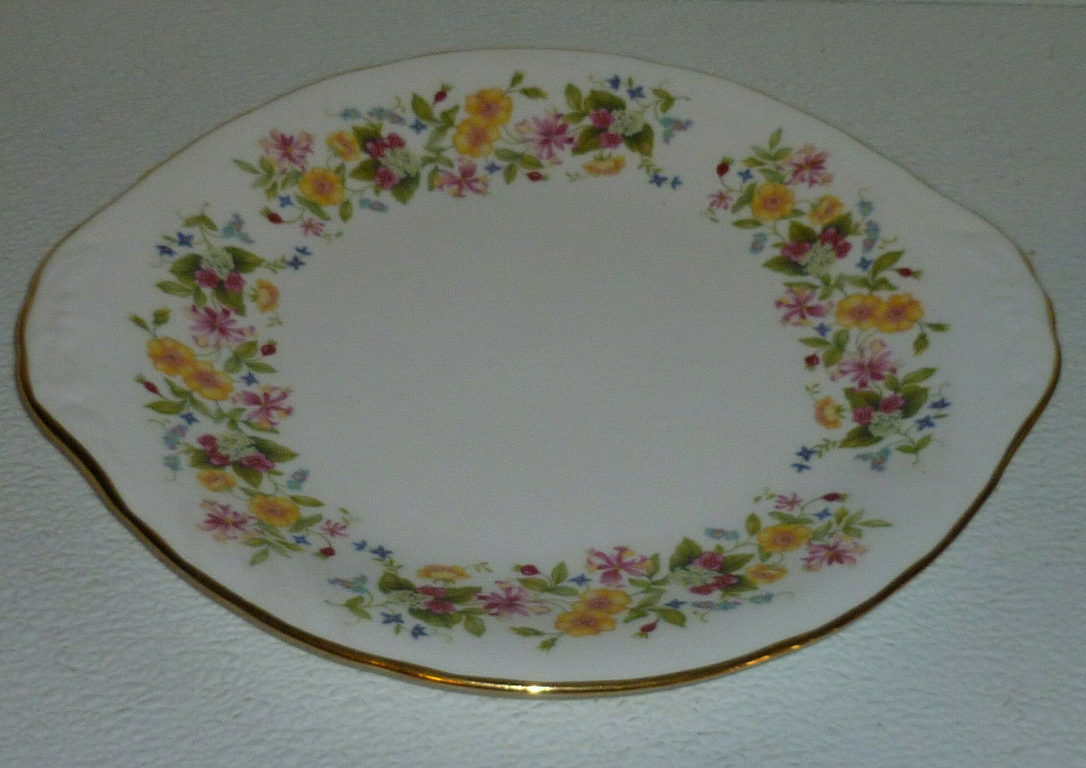 Colclough Cake Plate Floral Spray Vtg England Hedgerow Yellow Pink 10"