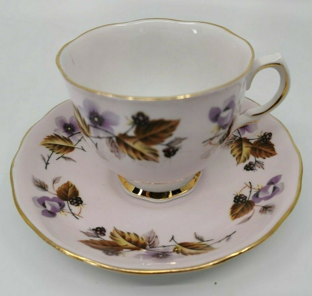Colclough Pink Berry Purple Rose Cup And Saucer Gift Idea