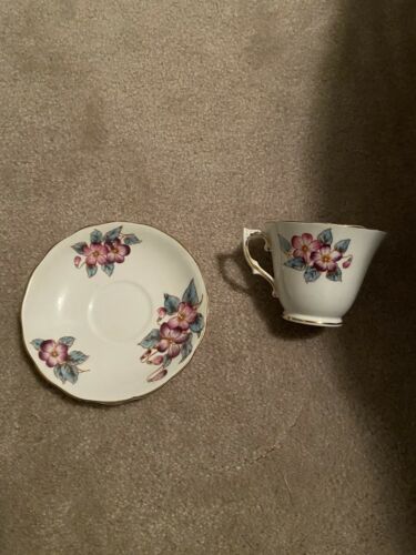 Colclough Fine Bone China Teacup And Saucer, Pink And White Floral Print